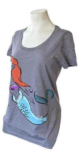 Disney Women's The Little Mermaid Ariel Graphic Gray Shirt Size Medium