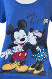 Disney Women's Mickey Mouse & Minnie Mouse Love And Kisses Blue Shirt Size Large