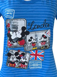 Disney Women's Mickey Mouse & Minnie London UK Graphic Blue Shirt Size Medium