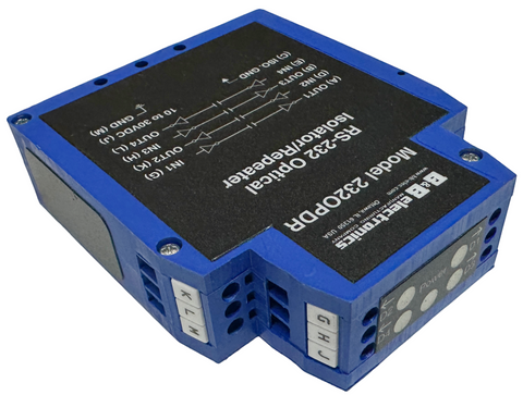 B&B Electronics 232OPDR RS-232 Optical Isolator Repeater 10-30 VDC 2kV DIN-Rail
