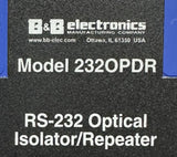 B&B Electronics 232OPDR RS-232 Optical Isolator Repeater 10-30 VDC 2kV DIN-Rail