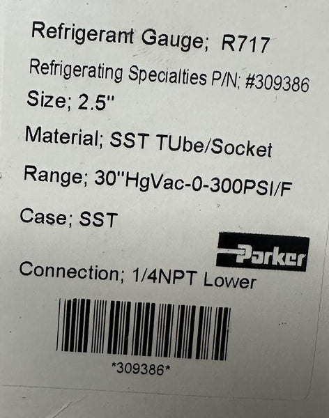 Parker 309386 Refrigerant Gauge R717 2.5