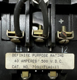 Joslyn Clark 7001-7140-11 Definite Purpose Contactor 40A 500VDC 3-Pole 2 NO/1 NC