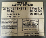 Cutler-Hammer 4143H343 Safety Switch Type D 100A 125-250V 240VAC 3 Wires
