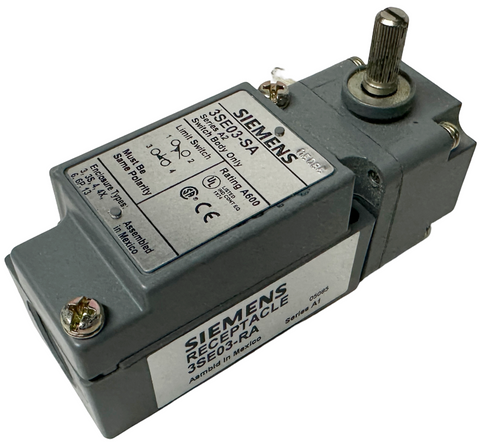 Siemens 3SE03-SA Limit Switch w/ 3SE03-DR1 Rotary Head & 3SE03-RA Receptacle
