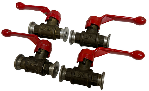 Lot of (4) Ball Valves 3/8" Size With Red Lever Handle