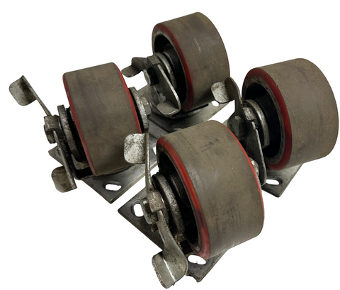 Lot of (4) MH420PS64SBK Swivel Caster 4" x 2" Poly Wheel With Brake