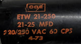 Cornell Dubilier CDE ETW 21-250 Capacitor 21-25 µF 220/250 VAC 60 Hz w/ Clamp