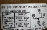 Superior Electric 10C Powerstat Variable Transformer 120V 0-132V 50/60Hz 2.25A