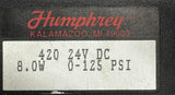 Humphrey 420-24VDC Solenoid Valve 24VDC 1/4" NPT 0-125PSI w/ Fitting 42024VDC