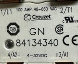 Lot of (2) Crouzet GN 84134340 Solid State Relay 100A 48-660VAC 4-32VDC