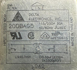 Delta Electronics 20DBAG5 EMI Power Line Filter 20A 115/250VAC Single-Phase