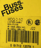 Pack of (4) Bussmann MDQ-2-1/2 Dual‑Element Time‑Delay Fuse 250V 2.5A
