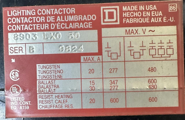 Contacteur D'éclairage Square D 8903L060 - 120V 60Hz - Occasion (petit Défaut)