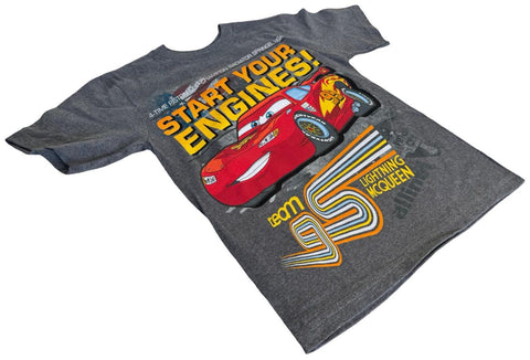 Disney Boys Cars Lightning McQueen Start Your Engines Gray Shirt Size Small