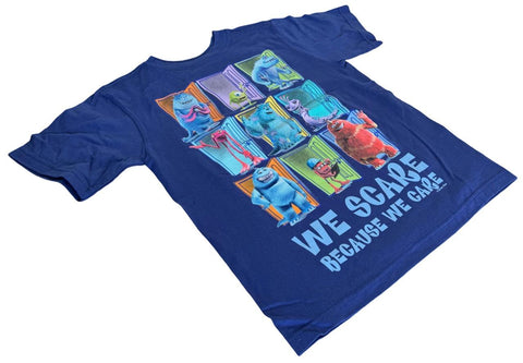 Disney Boys Monsters Inc. We Scare Because We Care Graphic Blue Shirt Size Small