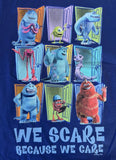 Disney Boys Monsters Inc. We Scare Because We Care Graphic Blue Shirt Size Small