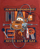 Disney Boys Cars Tow Mater Always Dependable Never Out Of Gas Red Shirt Size S