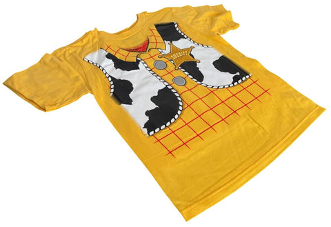 Disney Boys Toy Story Woody Vest & Badge Yellow Short Sleeve Shirt Size Small