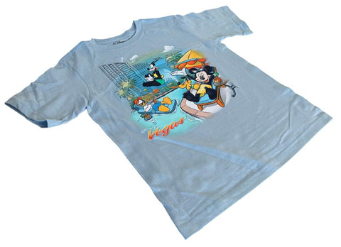 Disney Boys Mickey Mouse Pluto Donald Goofy Welcome To Vegas Blue Shirt Medium