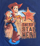 Disney Boys Toy Story Woody Sheriff Star Hero Navy Short Sleeve Shirt Size M