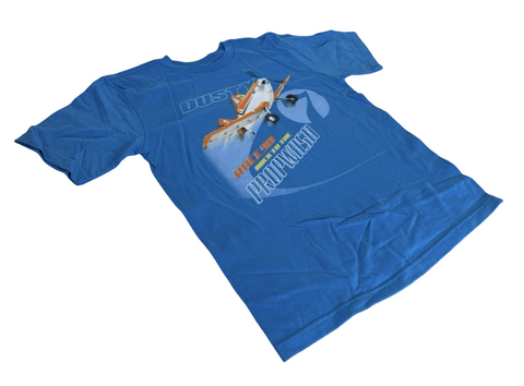 Disney Youth Planes Dusty Race Ya Back To The Propwash Blue Shirt Size Medium