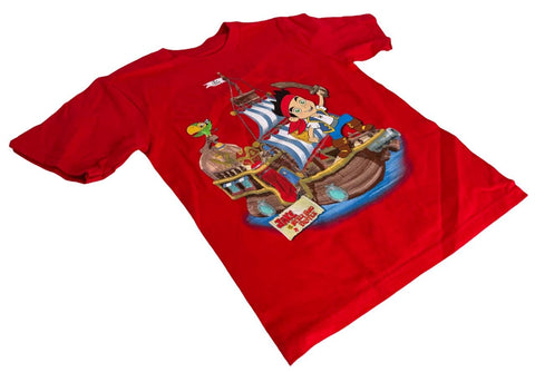 Disney Boys Jake And The Never Land Pirates Red Short Sleeve Shirt Size Small