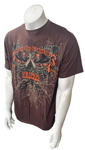 Primos Men's Hunting Calls Speak The Language Brown Short Sleeve Shirt Size M