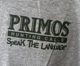 Primos Men's Hunting Calls Speak The Language Gray Long Sleeve Shirt Size Large