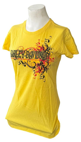 Pimatee Women's Harley Davidson Graphic Yellow Short Sleeve Shirt Size Large