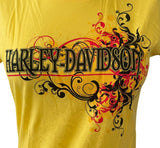 Pimatee Women's Harley Davidson Graphic Yellow Short Sleeve Shirt Size Large