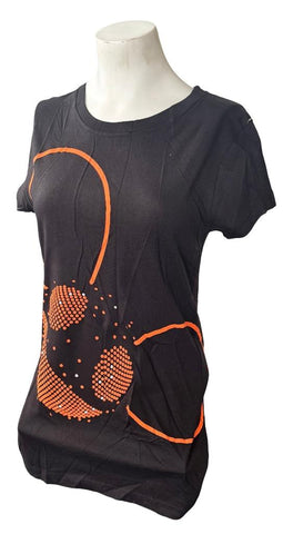 Alstyle Women's DeadMau5 Orange Head Graphic Black Short Sleeve Shirt Size Large