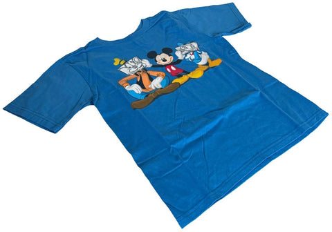 Disney Boys Mickey Mouse Donald Goofy Silly Faces Blue Short Sleeve Shirt Size M