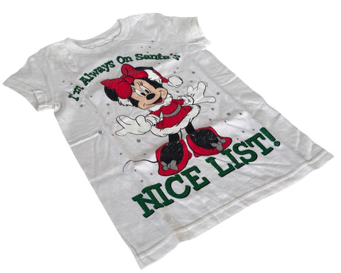 Disney Girls Minnie Mouse I'm Always On Santa's Nice List White Shirt Size Small