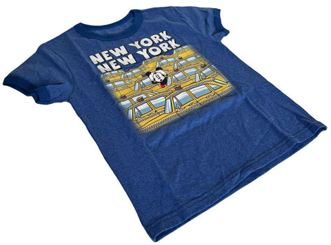 Disney Boys Mickey Mouse Taxis In New York Blue Short Sleeve Shirt Size Medium