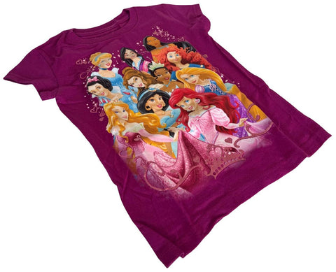 Disney Girls Princesses Graphic Purple Short Sleeve Shirt Size Small
