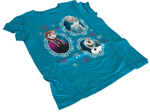 Disney Girls Frozen Anna Elsa And Olaf Graphic Blue Short Sleeve Shirt Size M