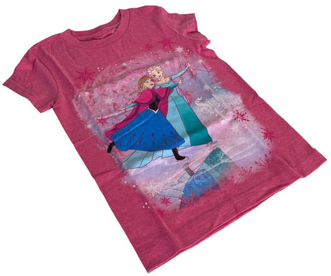 Disney Girls Frozen Anna & Elsa Sisters Forever Pink Short Sleeve Shirt Size S
