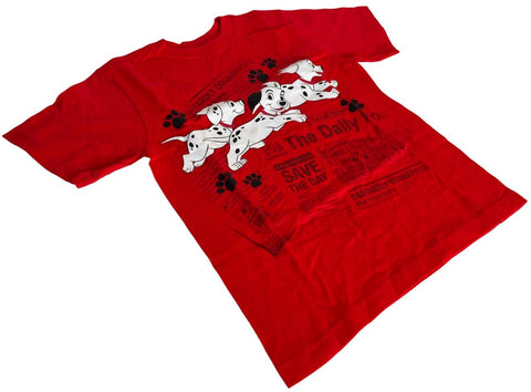 Disney Boys 101 Dalmatians Newspaper Graphic Red Short Sleeve Shirt Size Small