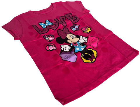 Disney Girls Minnie Mouse Love Shopping Pink Short Sleeve Shirt Size Medium