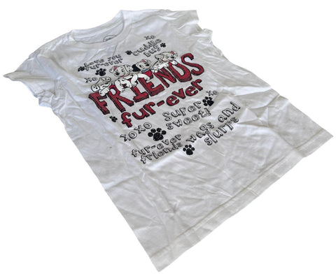 Disney Girls 101 Dalmatians Friends Fur-ever Graphic White Shirt Size Medium