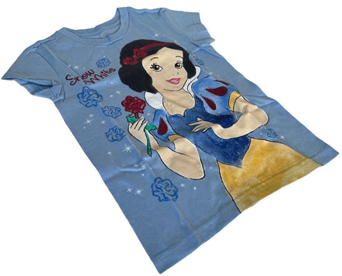 Disney Girls Snow White Rose Graphic Blue Short Sleeve Shirt Size Small
