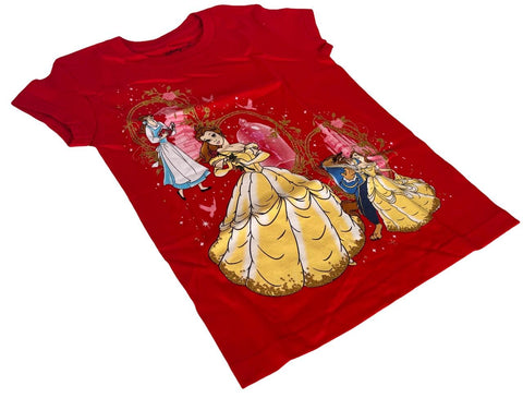 Disney Girls Beauty And The Beast Belle Graphic Red Short Sleeve Shirt Size S
