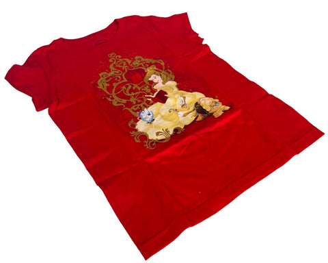 Disney Girls Beauty And The Beast Belle & Friends Graphic Red Shirt Size Medium