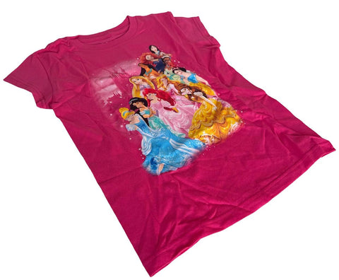 Disney Girls Princesses Graphic Pink Short Sleeve Shirt Size Medium
