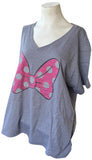 Disney Women's Minnie Mouse Bow Graphic Gray Short Sleeve Shirt Size 3XL