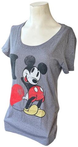 Disney Women's I Love Mickey Mouse Graphic Gray Short Sleeve Shirt Size Medium