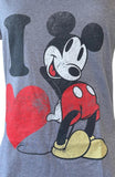 Disney Women's I Love Mickey Mouse Graphic Gray Short Sleeve Shirt Size Medium