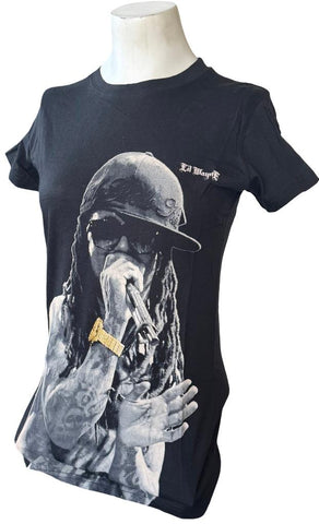 Tultex Women's Lil Wayne Graphic Black Short Sleeve Shirt Size Small