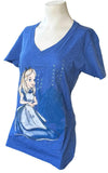 Disney Women's Alice In Wonderland Graphic Blue Short Sleeve Shirt Size Medium